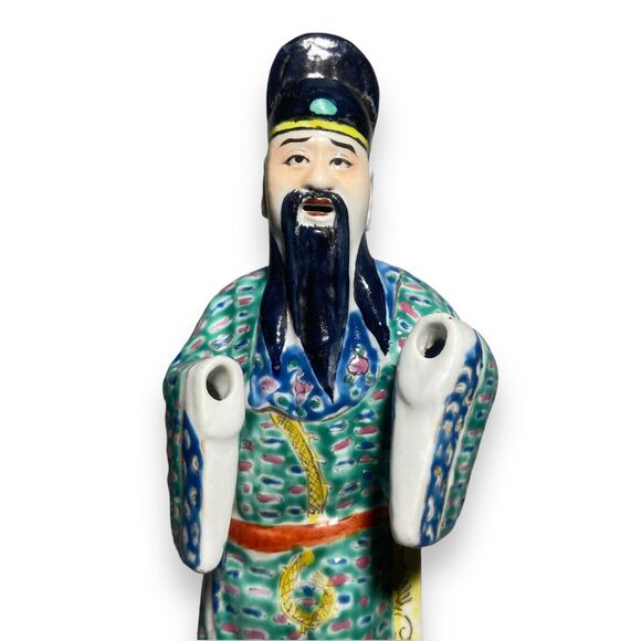 Antique Chinese Famille Verte Rose Enamel Porcelain Standing Immortal Figure - Picture 8 of 13